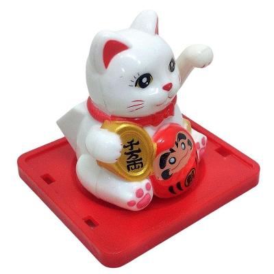 Maneki Neko Gato Sorte Branco 5,5 cm Alt. Movido Luz Solar com Pata Esquerda Acenando Jiaxi