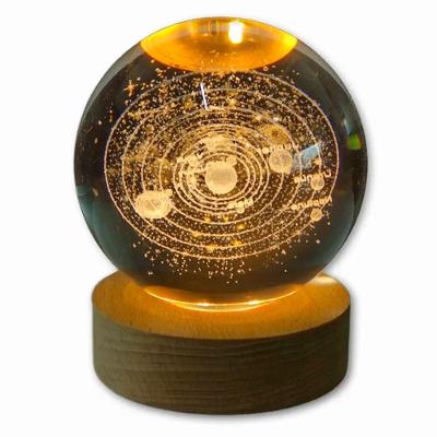 Luminária Abajur USB Mundo Esfera de Vidro 3D LED Sistema Solar Transparente Apex