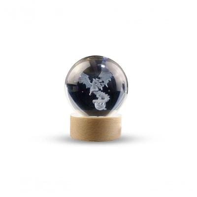 Luminária Abajur USB Dragão com Esfera de Vidro 3D LED Planetário Transparente Apex