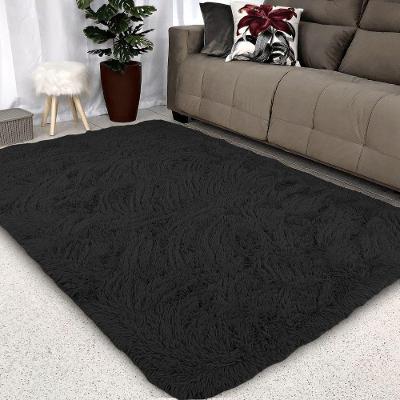Tapete Sala 2 e 00x1 e 50 Peludo 4 cm de Altura Shaggy Retangular 200x150cm Preto OEM