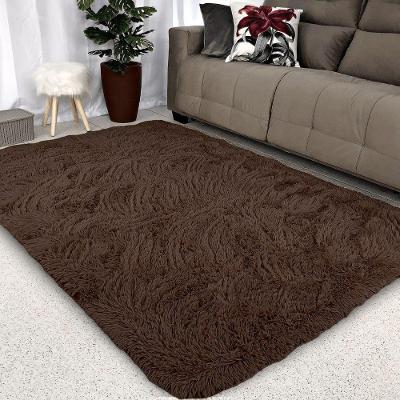 Tapete Sala 2 e 00x1 e 50 Peludo 4 cm de Altura Shaggy Retangular 150x200cm Marrom Chocolate OEM