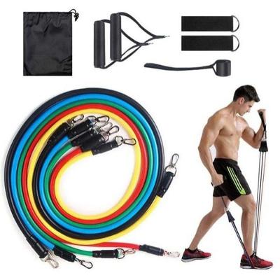 Kit Extensor Elástico 11 Peças para Musculação Pilates Yoga com Bolsa Preto OEM