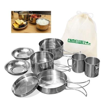 Kit de Panelas para Camping Kit Panelas Inox 8 Peças com 2 Pratos e 2 Copos Inox Yeet