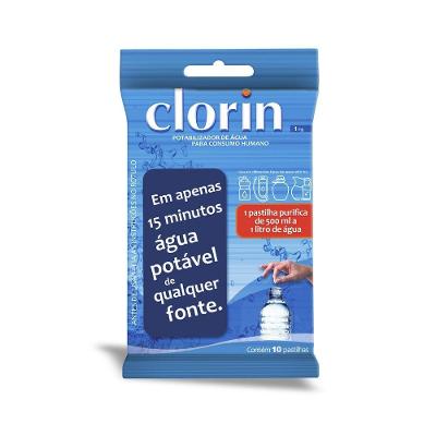 Pastilha para Purificação de Água Clorin Clorin 1 mg com Dicloro-S-Triazinetrione de Sódio 1% Clorin