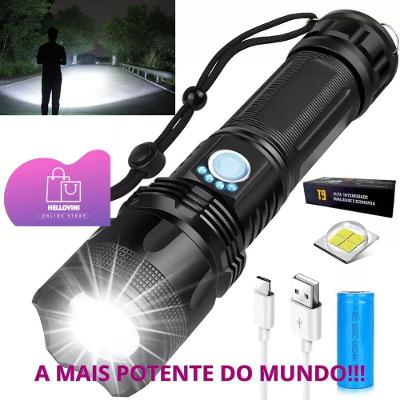 Lanterna Tática T9 P50 10000 Lumens com Zoom Deslizante Até 2000x Preto OEM