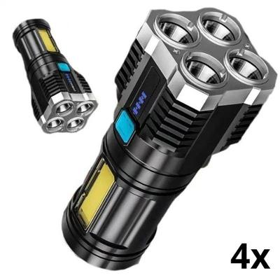 Lanterna Tática Recarregável Mais Forte do Mundo 4 Leds COB Alta Potência Alcance 500 m OEM