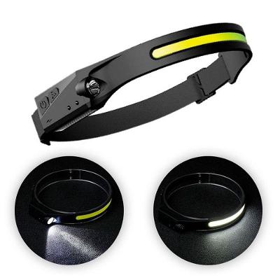 Lanterna de Cabeça LED USB Tipo C com Faixa COB Iluminação Ampla Resistente à Água Preto