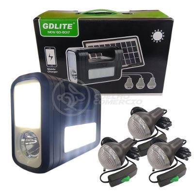 Kit Lanterna com Placa Solar Gdlite Iluminação com Lâmpadas LED e Carregador Portátil USB Preto