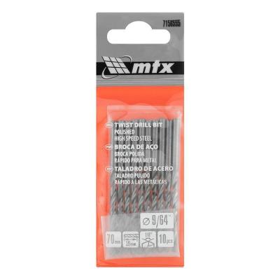 Broca para Metal Polida HSS 9-64'' Kit 10 Peças Aço Rápido Vermelho com Haste Cilíndrica MTX