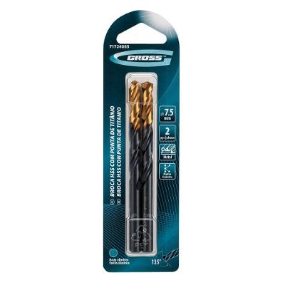 Broca para Metal Aço Rápido 7,5mm Nitreto de Titânio Kit 2 Peças Azul Gross