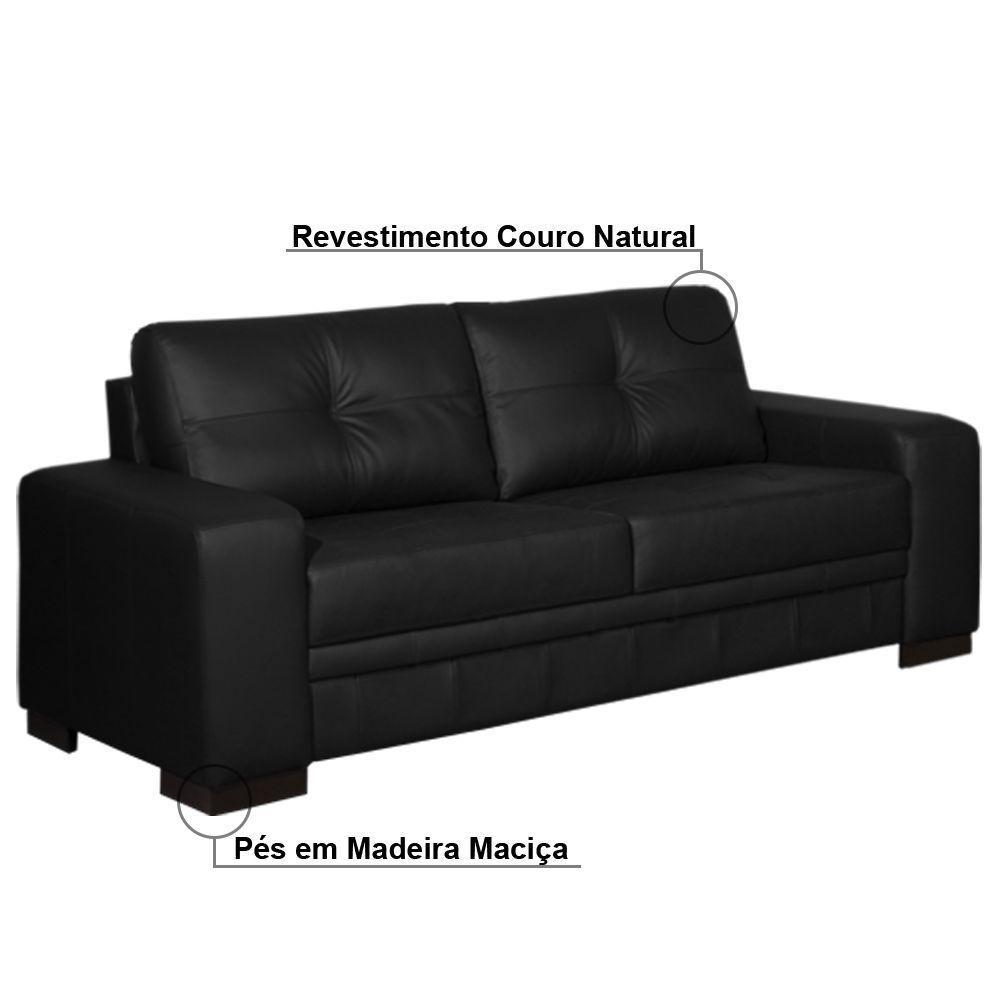 Sofá 3 Lugares 240cm Milano Couro Preto Fosco Gran Belo - 4