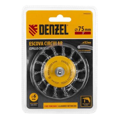Escova Circular 75mm Aço Inoxidável Haste 1-4 para Limpeza de Metais Amarelo Denzel