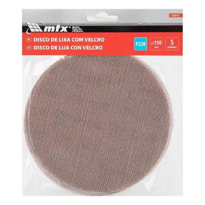 Disco de Lixa Telado com Velcro Grão 220 150mm Kit 5 Unidades Vermelho MTX