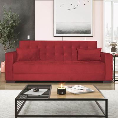 Sofá Cama 3 Lugares Jobim Suede Vermelho
