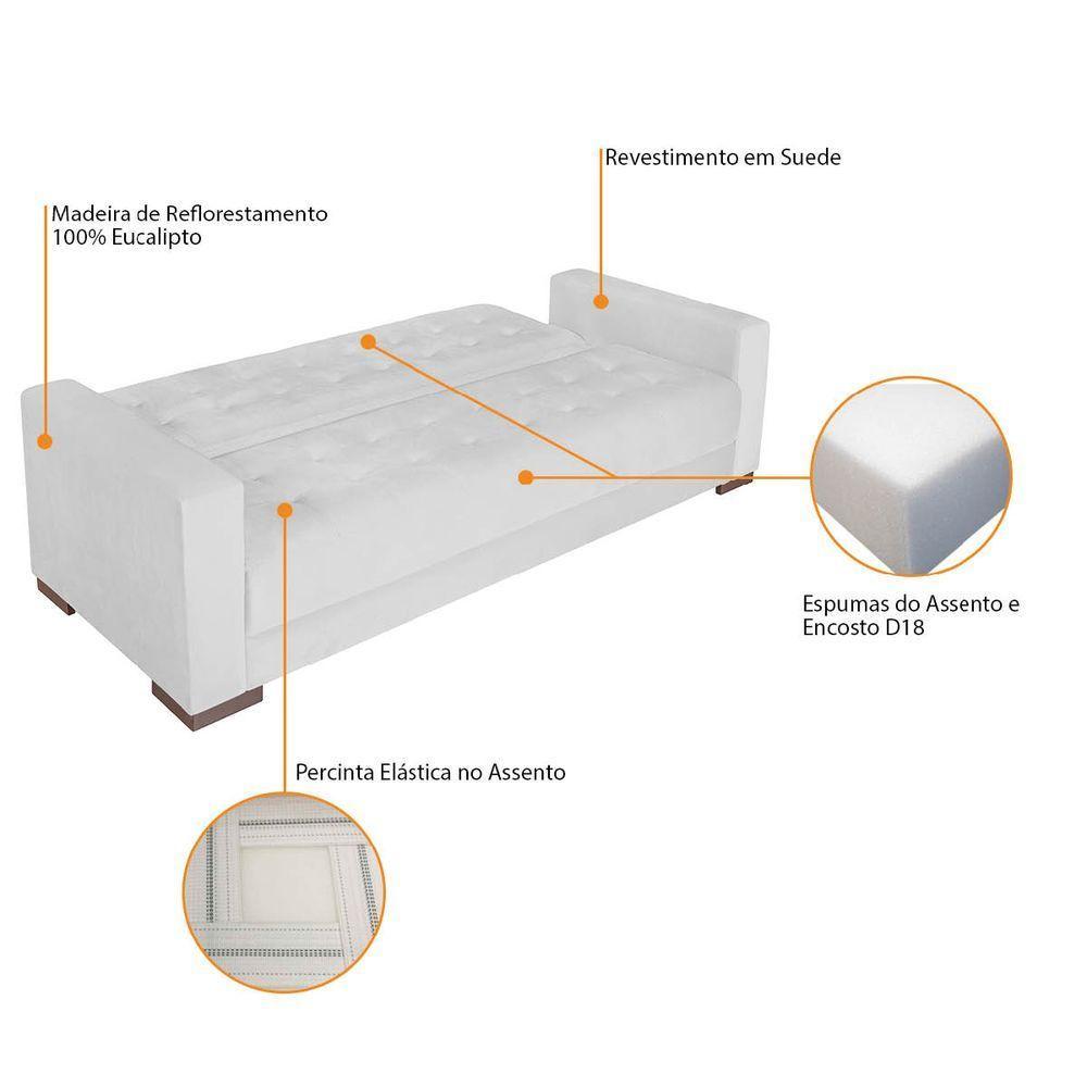 Sofá Cama 3 Lugares Jobim Suede Branco - 4