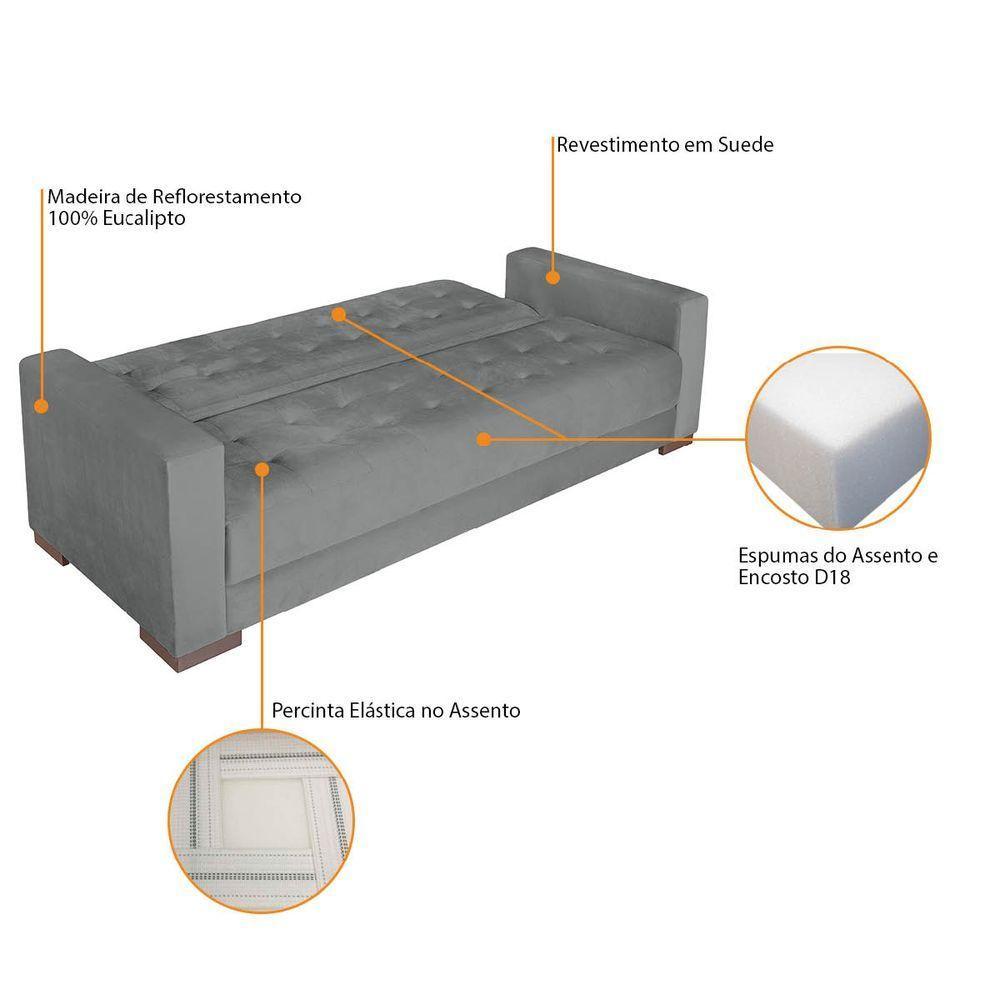 Sofá Cama 3 Lugares Jobim Suede Cinza - 4