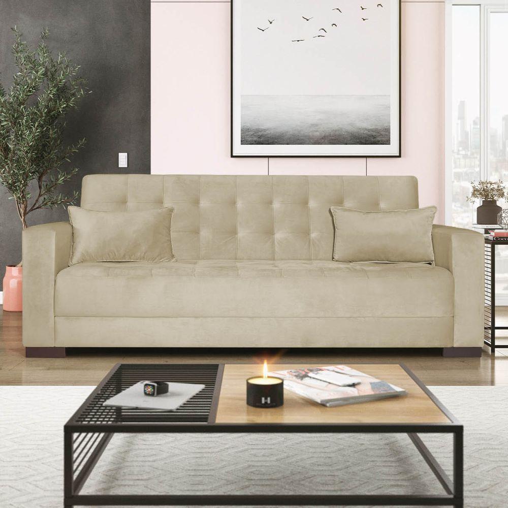 Sofá Cama 3 Lugares Jobim Suede Bege - 2