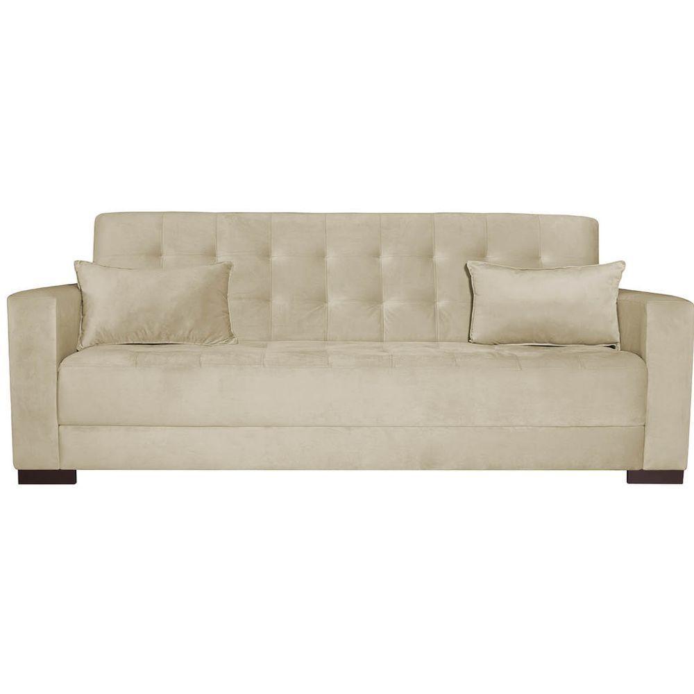 Sofá Cama 3 Lugares Jobim Suede Bege - 4