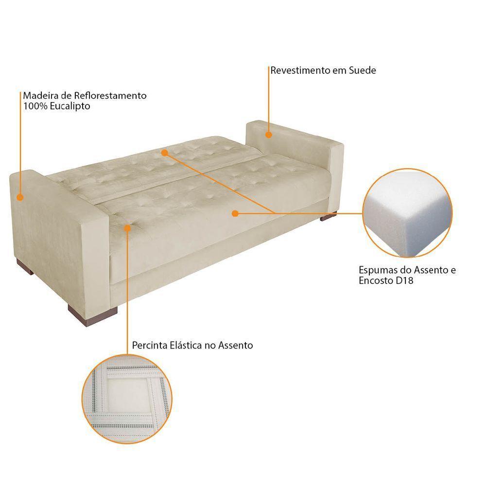 Sofá Cama 3 Lugares Jobim Suede Bege - 5