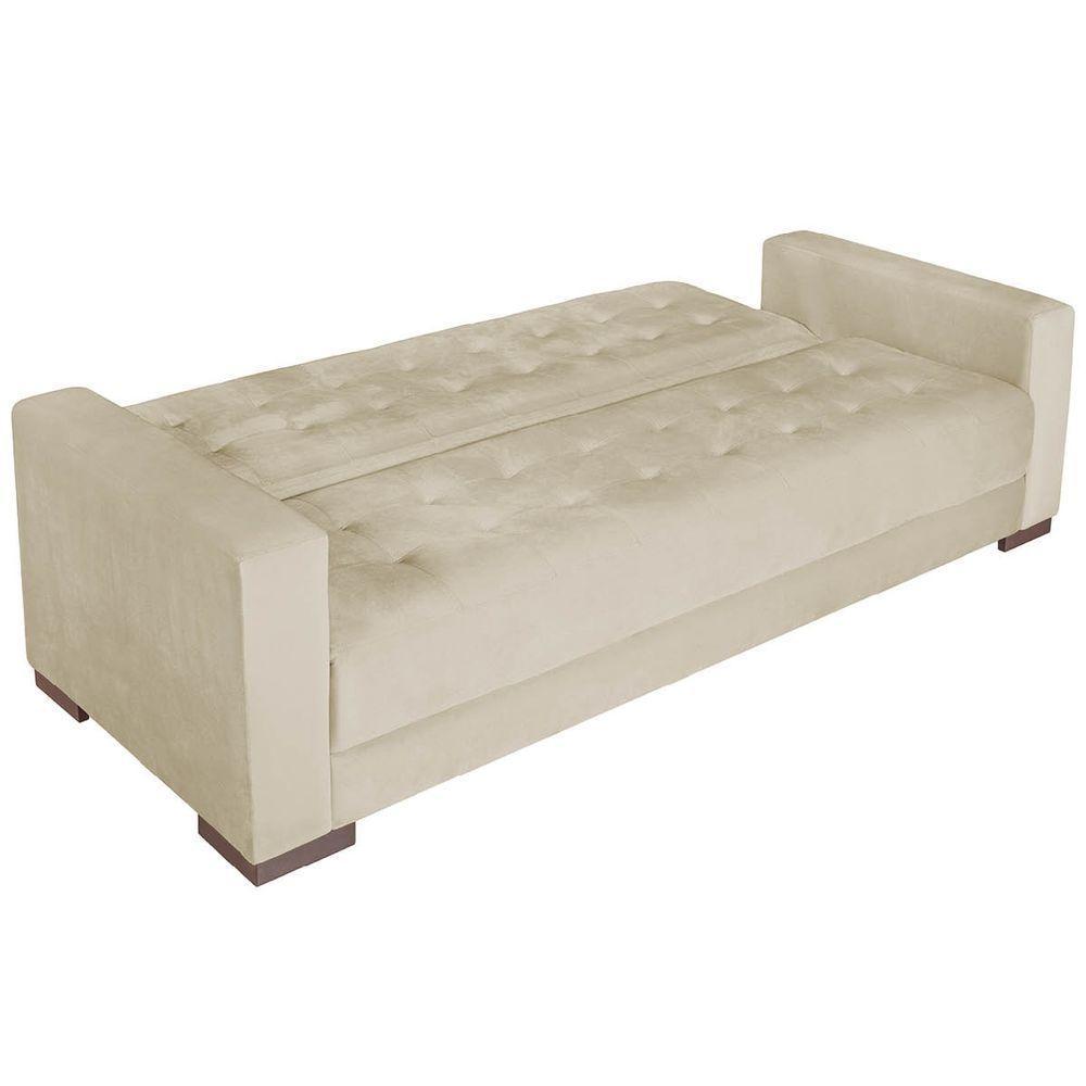Sofá Cama 3 Lugares Jobim Suede Bege - 7