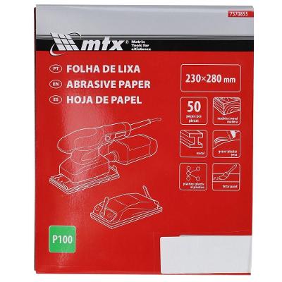Folha de Lixa Costado Papel 230x280mm Grão 100 para Lixamento Vermelho MTX 50 Peças