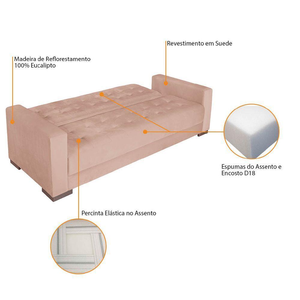 Sofá Cama 3 Lugares Jobim Suede Rosê - 6