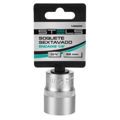 Soquete Sextavado 1-2" 22mm 1382255 em Aço Crv Alta Dureza 42 HRC Azul Stels
