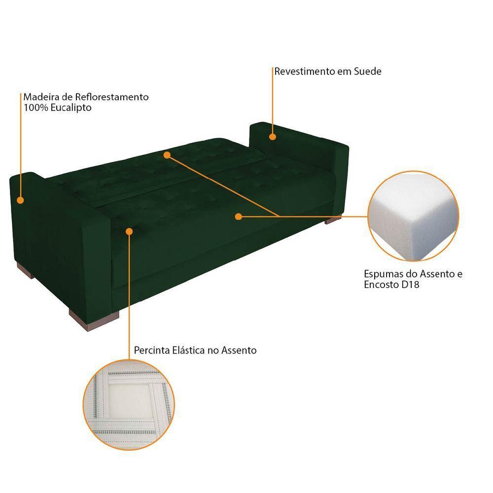Sofá Cama 3 Lugares Jobim Suede - Amarena Móveis Verde - 6