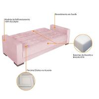 Sofá Cama 3 Lugares Jobim Suede Rosa Bebê - 5