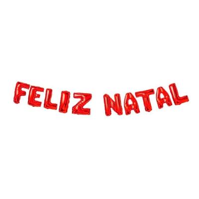 Kit de Balões Metalizados Feliz Natal em Polietileno PET e Metal 37CM com Fitilho 6M Vermelho