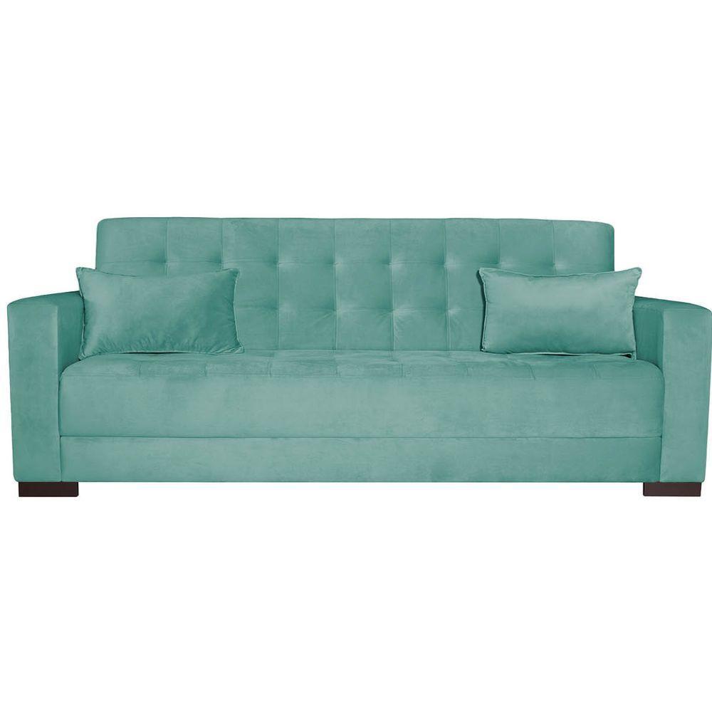 Sofá Cama 3 Lugares Jobim Suede Azul Tiffany - 3