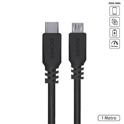 Cabo USB Tipo-C para Micro USB B 2.0 PUCMP-1 Metro 5V 3A Preto Pcyes