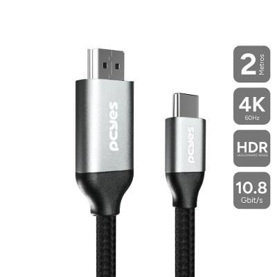 Cabo USB Tipo-C para HDMI Puch2 2 METROS com Suporte a 4K 60HZ Preto Pcyes