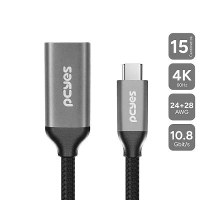 Cabo USB Tipo-C para HDMI Fêmea PUCF-15P 2.0 4K 60HZ com HDR Estático Preto Pcyes