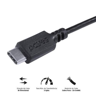 Cabo USB Tipo C para USB B 3.0 P3UCBP-1 5 Gbps 1 Metro 5V 3A Preto Pcyes