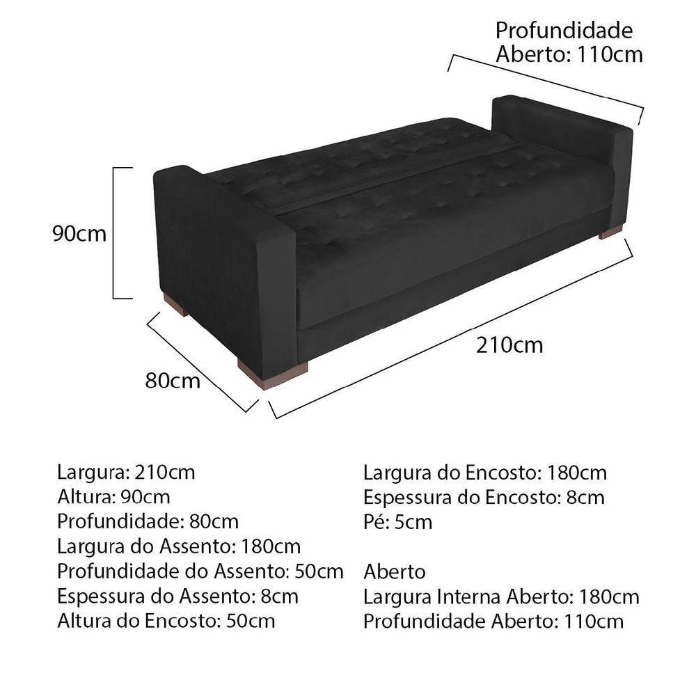 Sofá Cama 3 Lugares Jobim Suede Preto - 8
