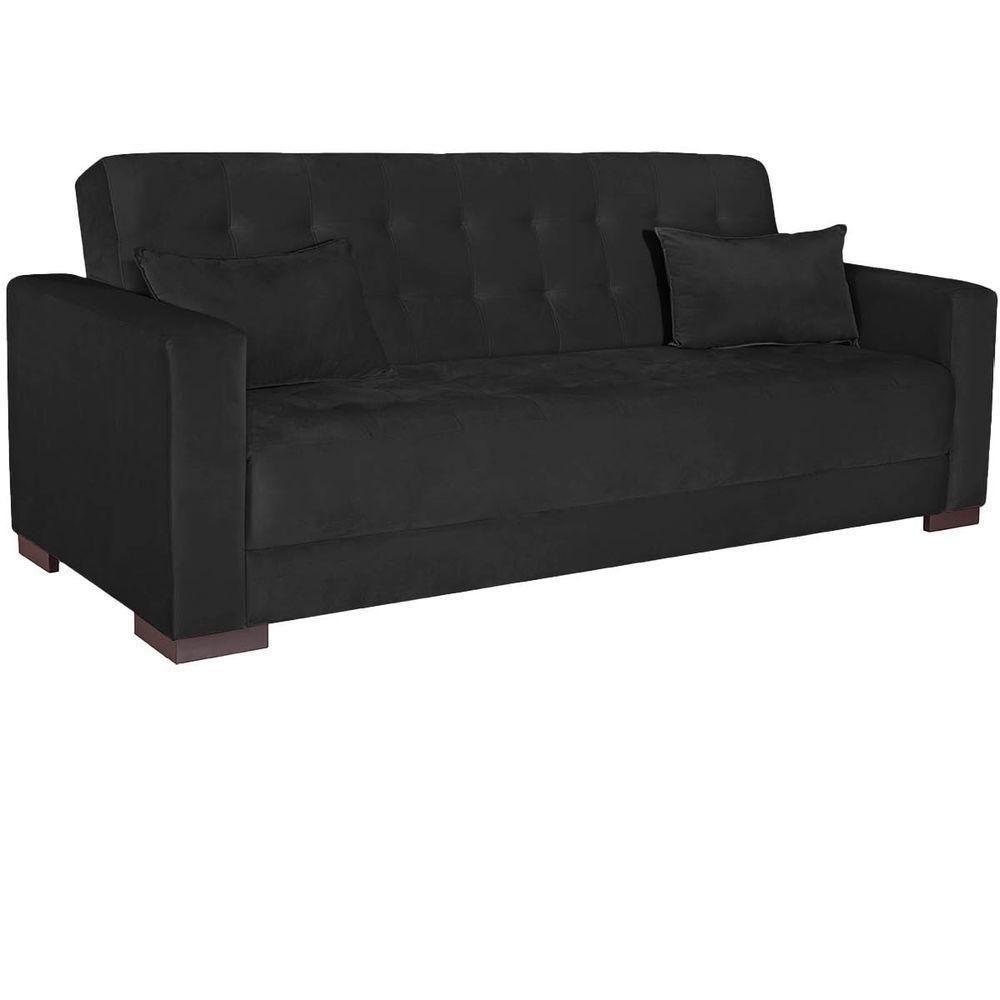 Sofá Cama 3 Lugares Jobim Suede Preto - 9