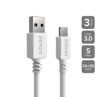Cabo USB a 3.0 para USB Tipo-C PUCAP3-3B 3 METROS 5V 3A Branco Pcyes