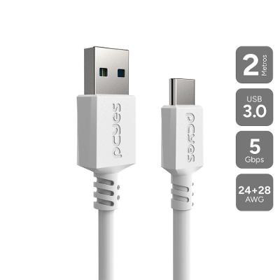 Cabo USB a 3.0 PUCAP3-2B para USB Tipo-C 3M Taxa de Transferência 5GBPS Branco Pcyes