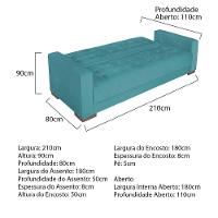 Sofá Cama 3 Lugares Jobim Suede Azul Turquesa - 8