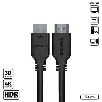 Cabo HDMI PHM20-05 2.0 4K-60HZ Macho 50CM Preto para Imagem em Alta Resolução Pcyes