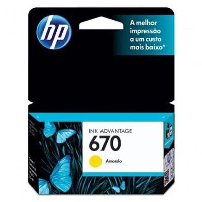 Cartucho de Tinta 670 Amarelo CZ116AB com Rendimento Até 300 Páginas e Tecnologia HP Thermal Inkjet