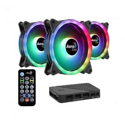 Kit com 3 Coolers Duo 12 Pro ARGB com Ventilador 120MM, Hub RGB H66F Preto Aerocool