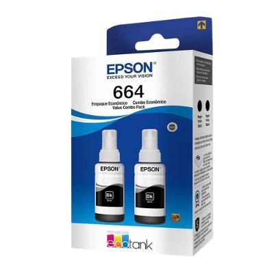 Kit com 2 Garrafas de Tinta para Impressora T664120-2P Alto Rendimento e Economia Preto Epson