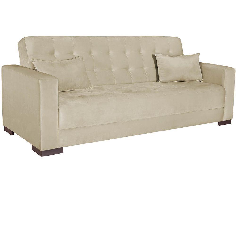 Sofá Cama 3 Lugares Jobim Suede - Amarena Móveis Bege - 9