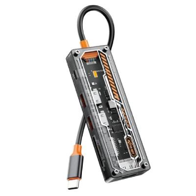 Hub USB-C KP-HB508 6 em 1 com HDMI 4K, USB 3.0, Leitor SD e TF, PD 3.0 65-87W Preto SD