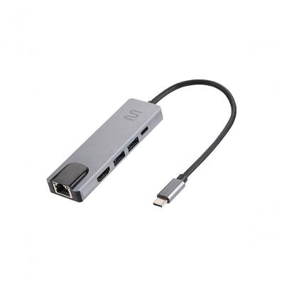 Hub USB Tipo-C AC447 5 em 1 com HDMI 4K RJ45 Ethernet USB 3.0 Multi