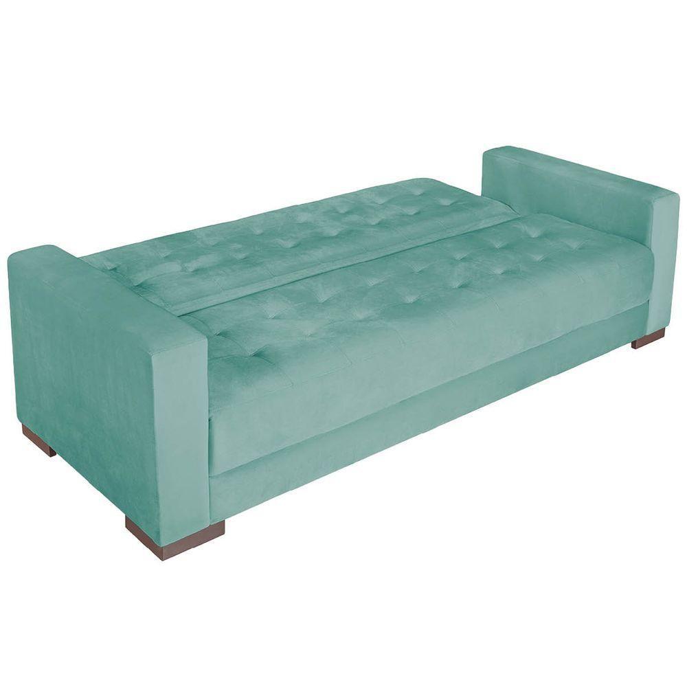 Sofá Cama 3 Lugares Jobim Suede - Amarena Móveis Azul Tiffany - 4