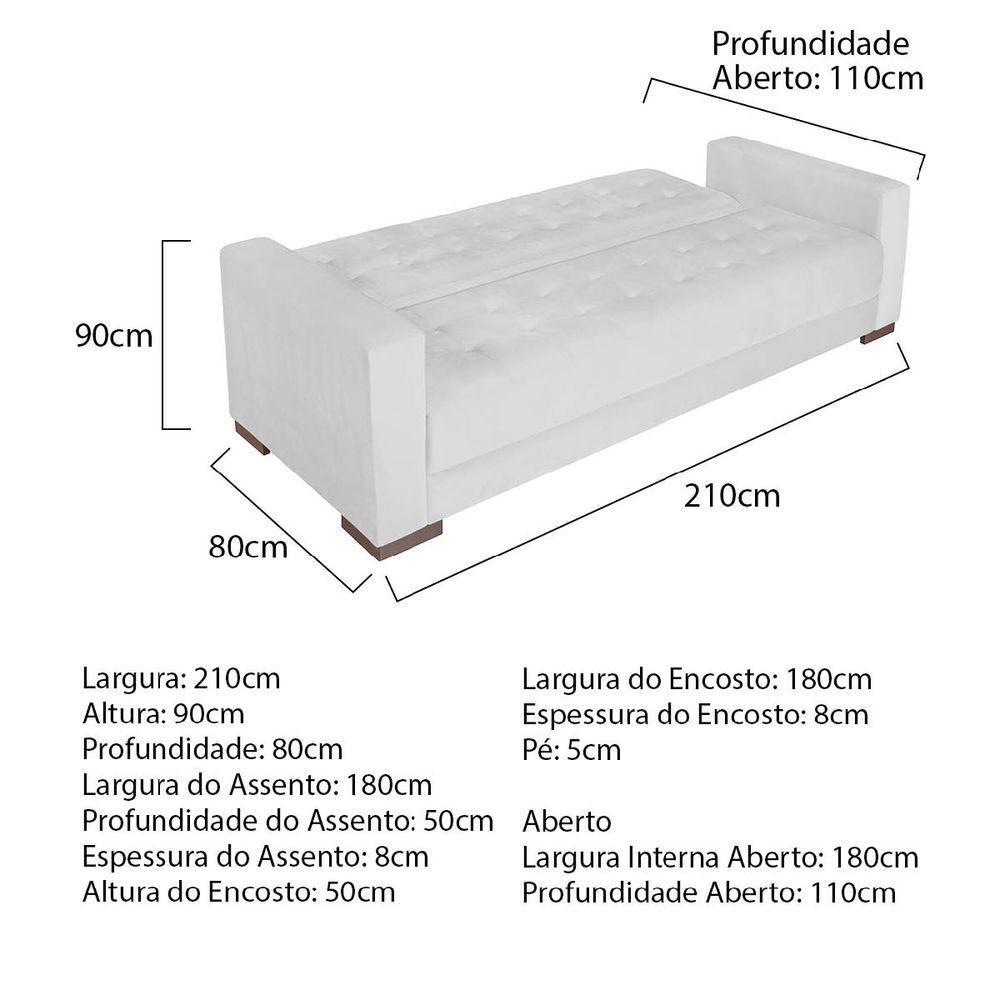 Sofá Cama 3 Lugares Jobim Suede - Amarena Móveis Branco - 6