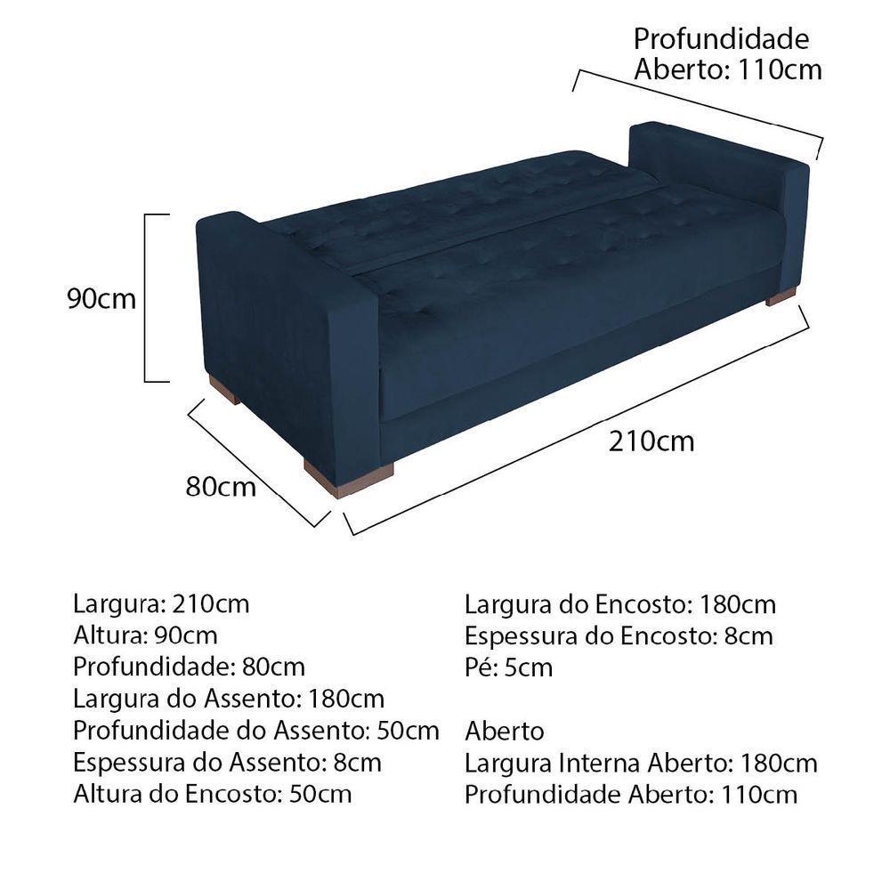 Sofá Cama 3 Lugares Jobim Suede - Amarena Móveis Azul Marinho - 7